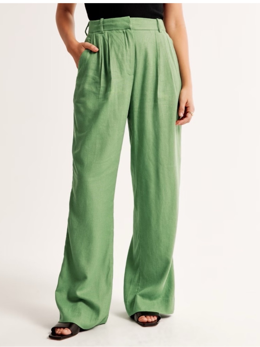 Abercrombie & Fitch Linen Blend Sloane Pants Wide Leg High Rise Green Size 30